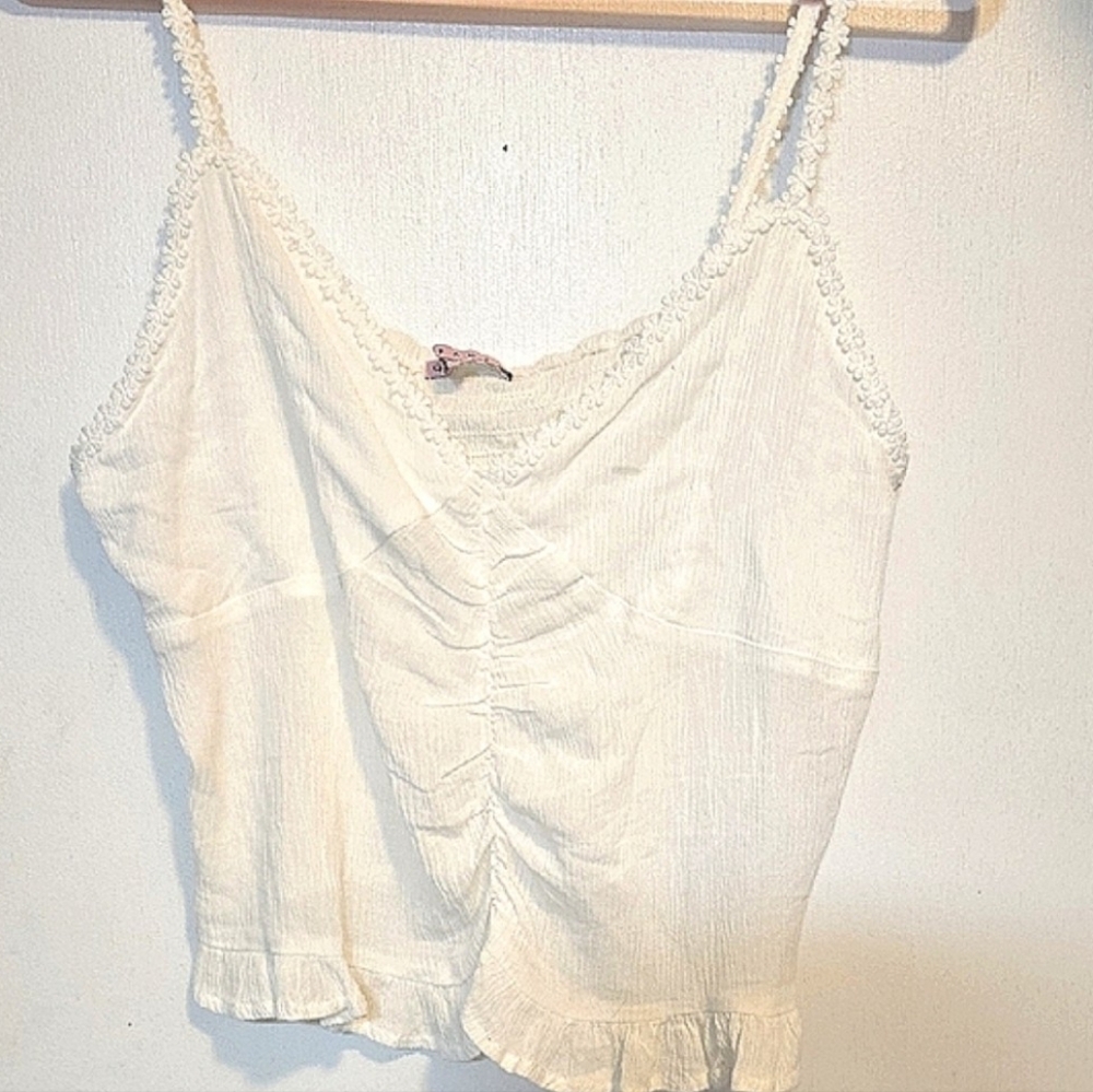 Crave Fame Cream Ruched Ruffled Crop Camisole